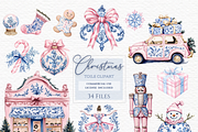 Christmas blue and pink toile, a Seasonal Illustration by Invite to Clipart (Thumbnail 1 of 6)