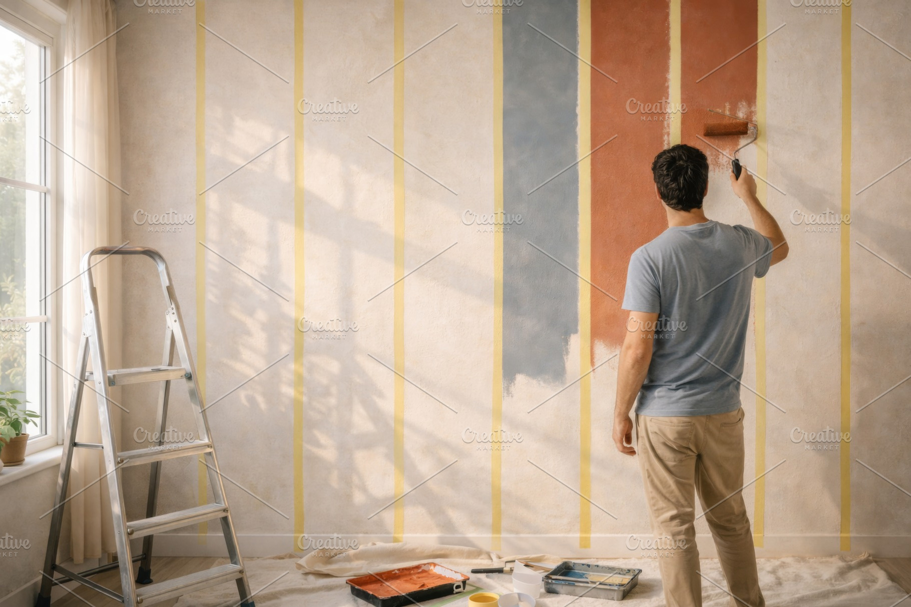 Man painting room with retro circus, a Photo by Dvoevnore photos