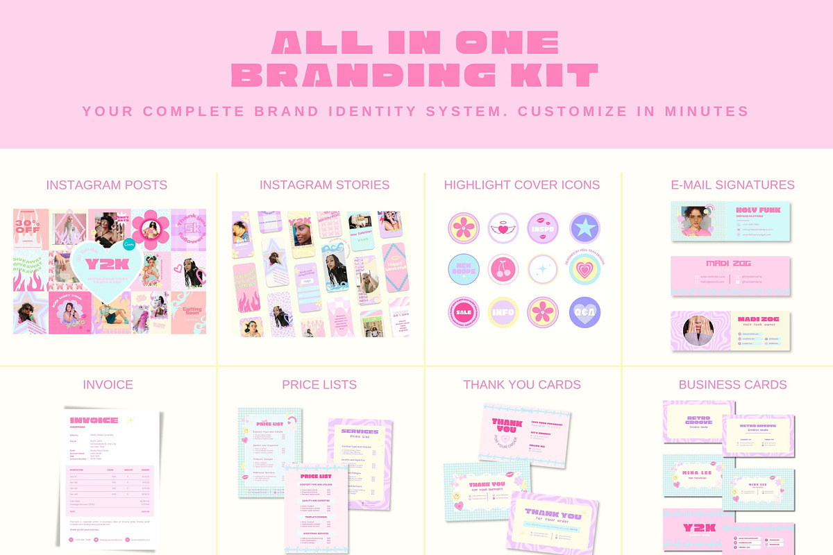 Y2K Vibes Branding Starter Kit Canva, a Branding & Logo Template by Hell Yeah Designs (Photo 5 of 20)