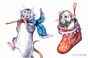 Christmas Rats Watercolor set, an Animal Illustration by Green_leaf_17 (Thumbnail 2 of 5)