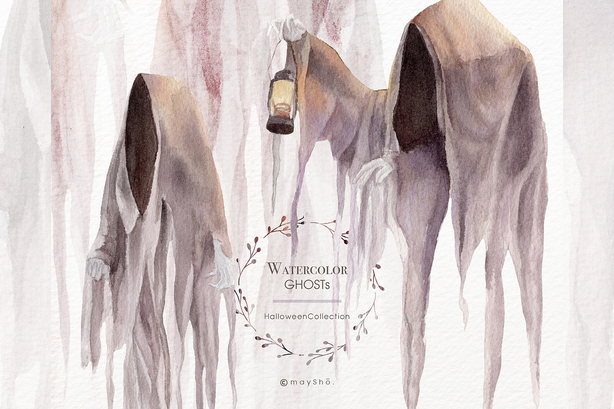 Halloween Clipart, Ghost Watercolor, an Illustration by May • SHO (Photo 1 of 6)