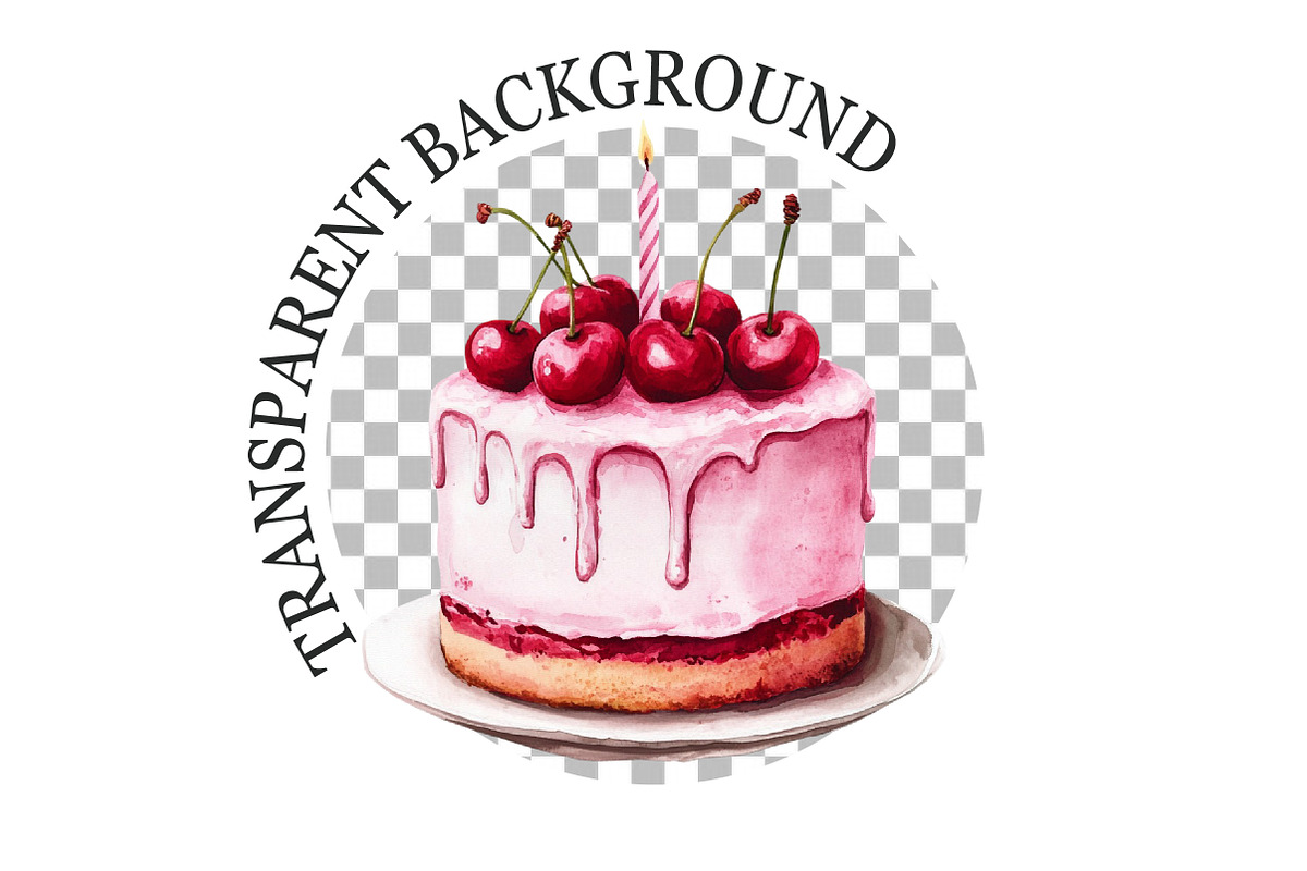 Watercolor Cherry Birthday Clipart, a Seasonal Illustration by Rose Art (Photo 4 of 5)
