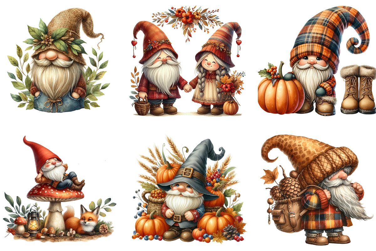 Watercolor Autumn Gnome Clipart, a Seasonal Illustration by DreamArtGraphic (Photo 4 of 4)