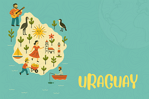 Whimsical Uruguay Travel Map