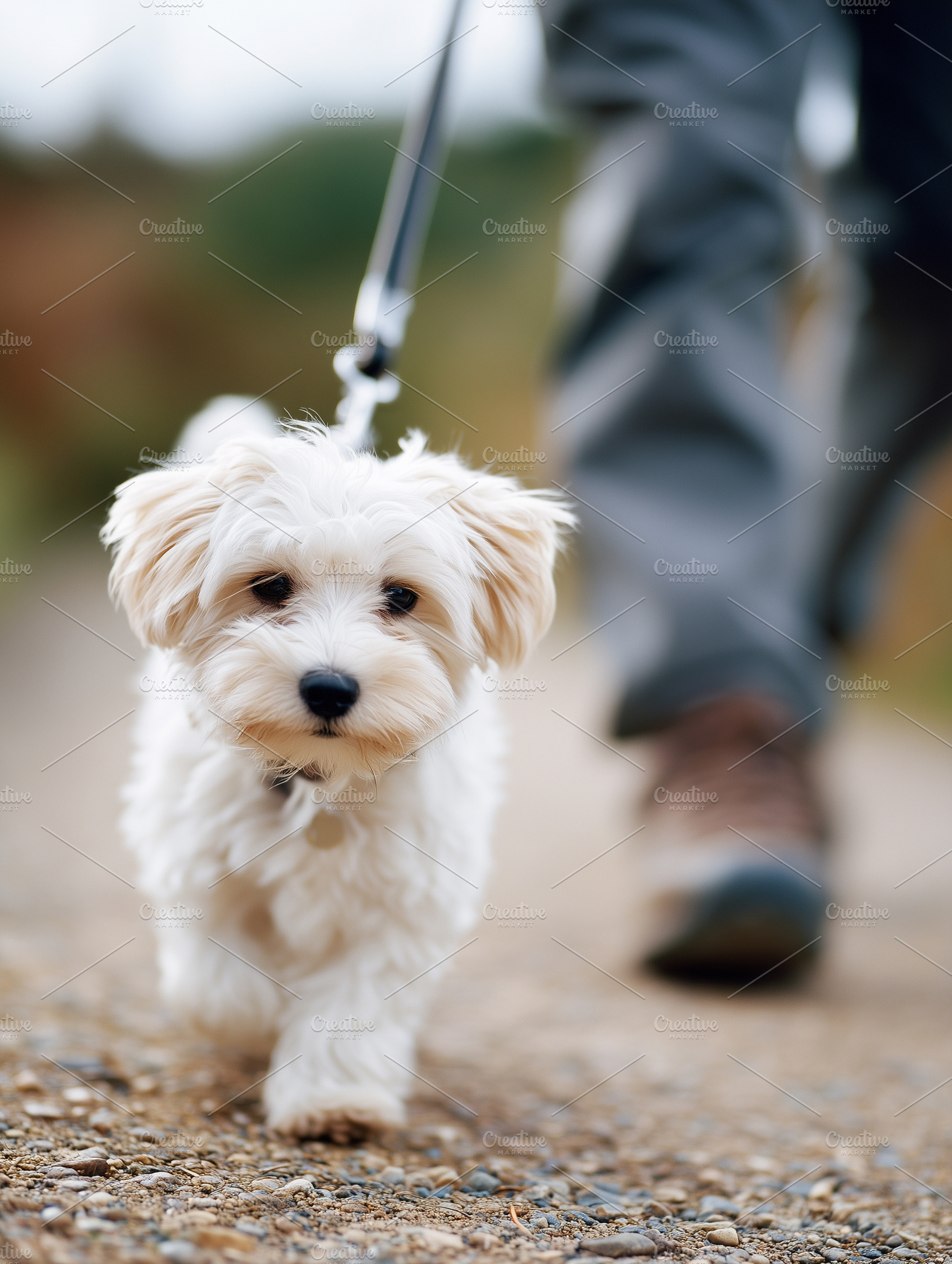 Cute small white fluffy puppy walk, an Animal Photo by MistyDay