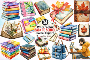 Watercolor Back to School Books PNG, a Seasonal Illustration by Canvas Craft
