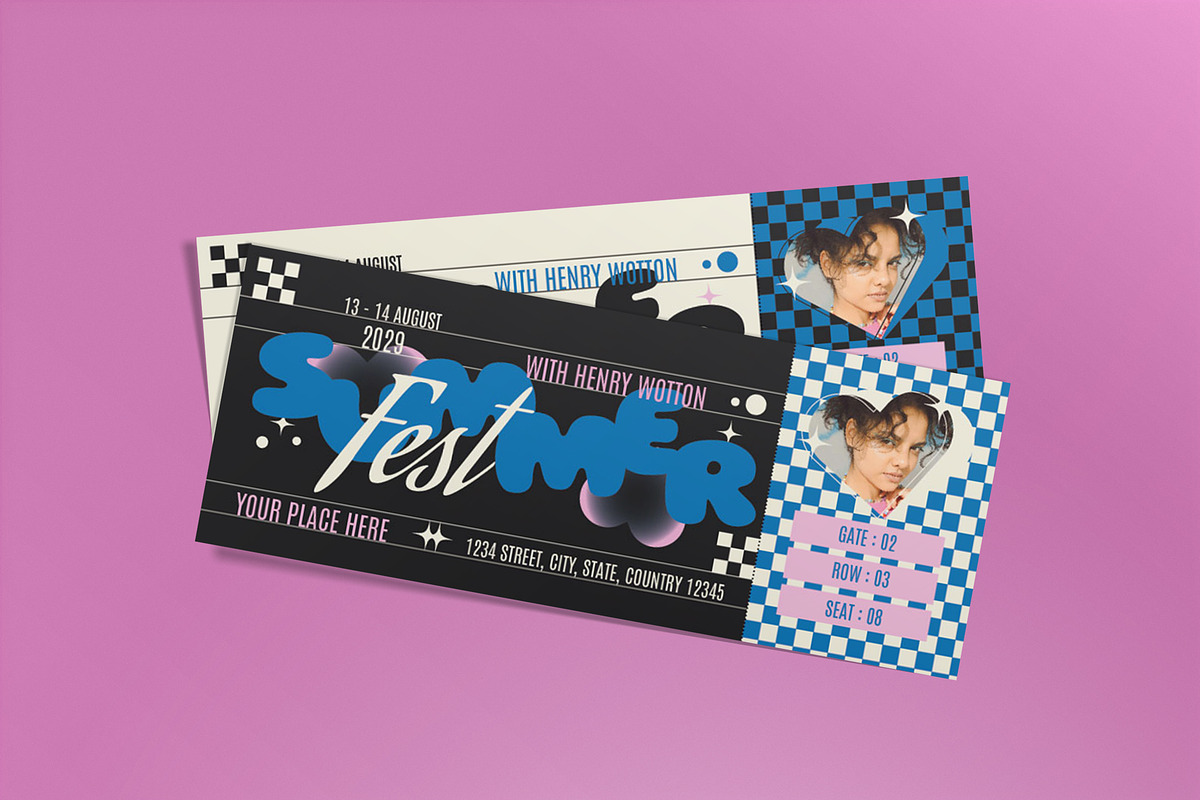 Black Retro Summer Festival Ticket, a Card Template by graphicook (Photo 1 of 3)