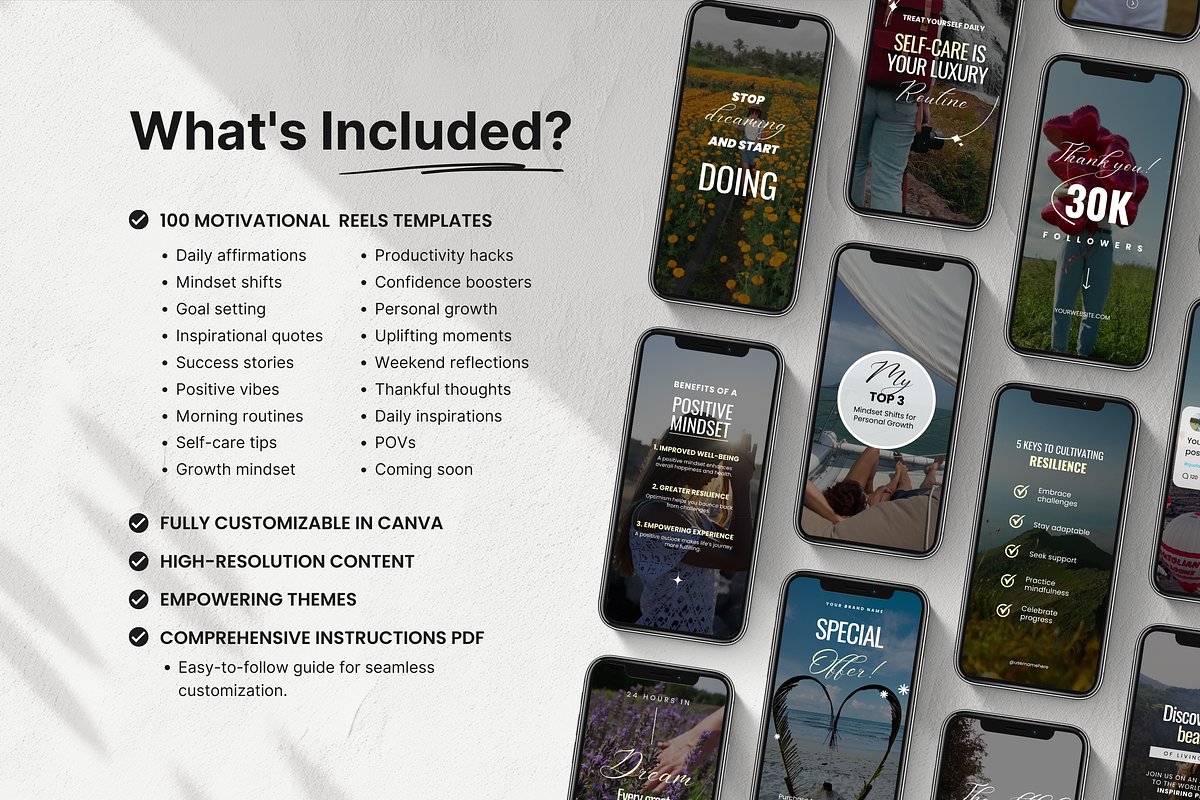 100 Motivational Reels Templates, a Social Media Template by DigiPax (Photo 2 of 10)