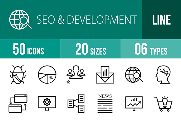 50 Seo Development Line Icons