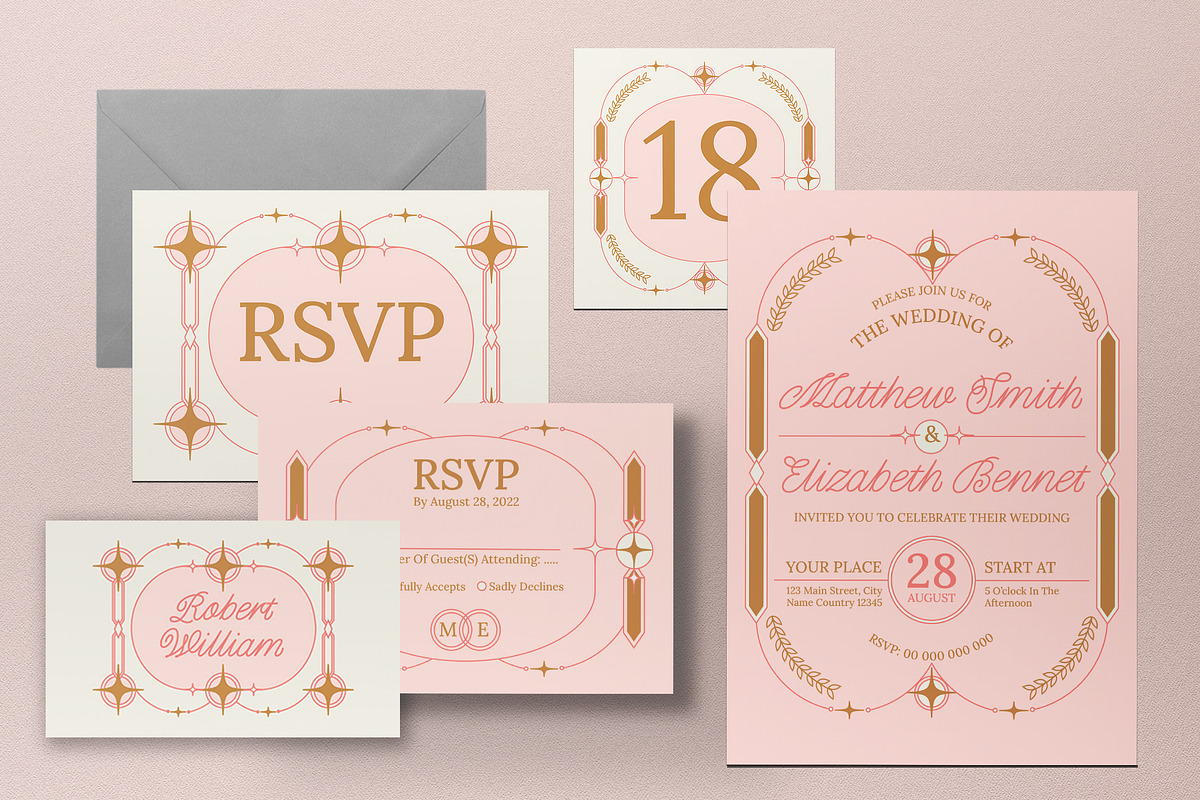 Pink Modern Wedding Invitation Set, an Invitation Template by graphicook (Photo 2 of 3)