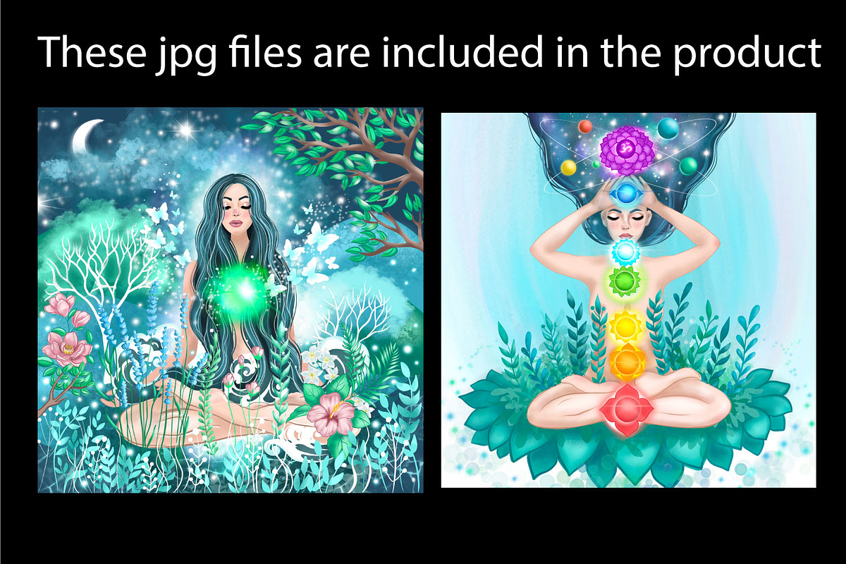 Yoga meditation woman spiritual set, an Illustration by PatapovaVika (Photo 3 of 9)