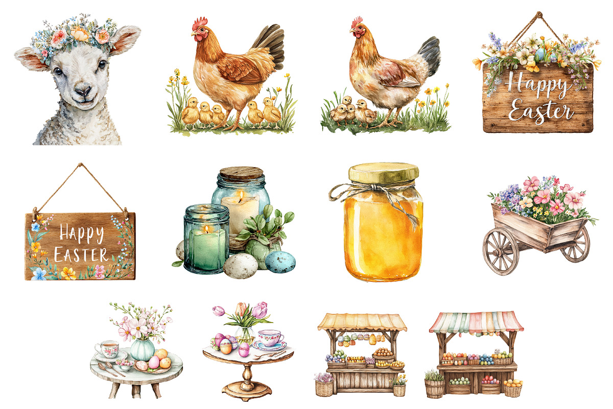 Country Farmhouse Easter Clipart, an Illustration by Design Market (Photo 4 of 4)