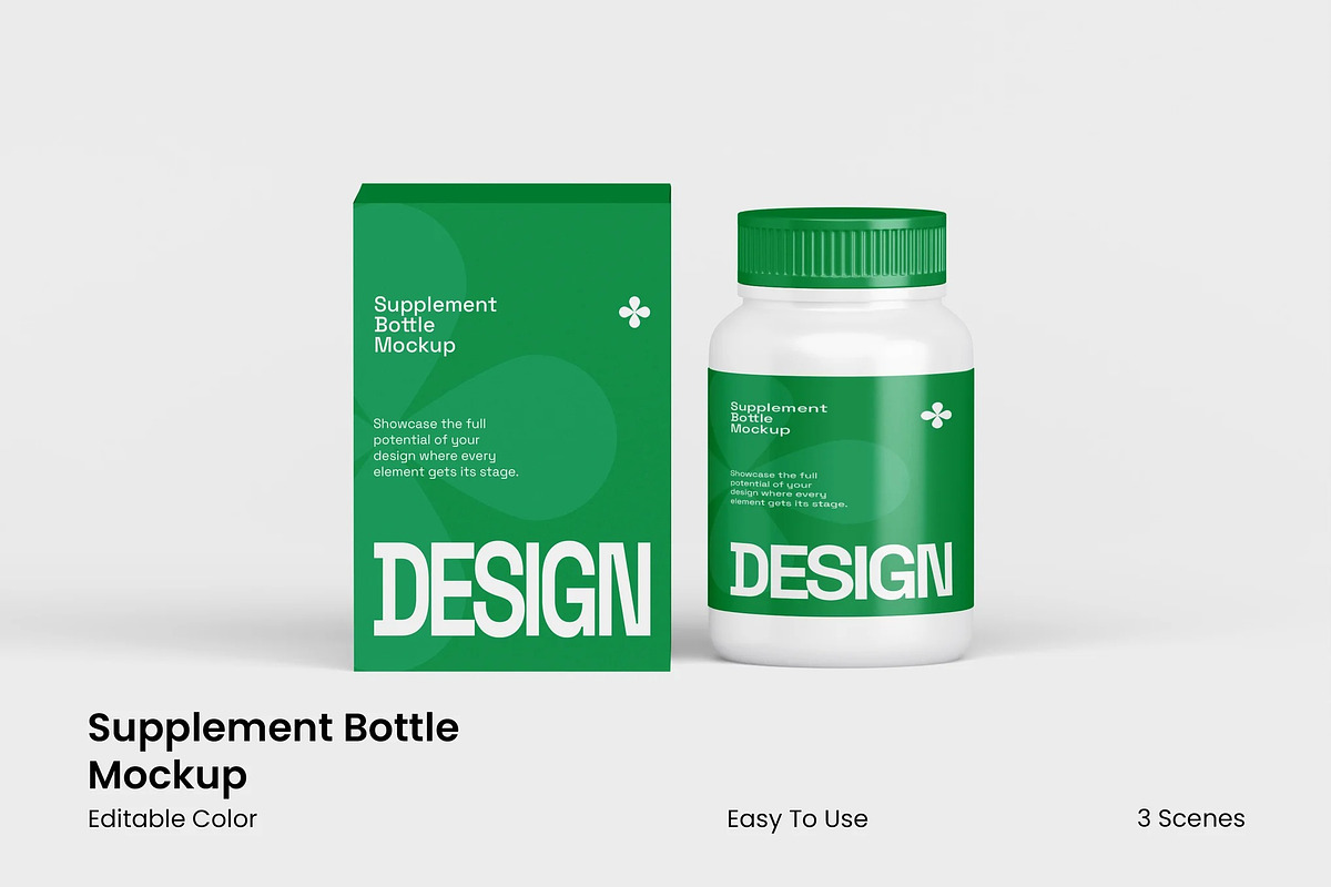 Supplement Bottle Mockup, a Packaging Mockup by renderstockmarket (Photo 1 of 4)