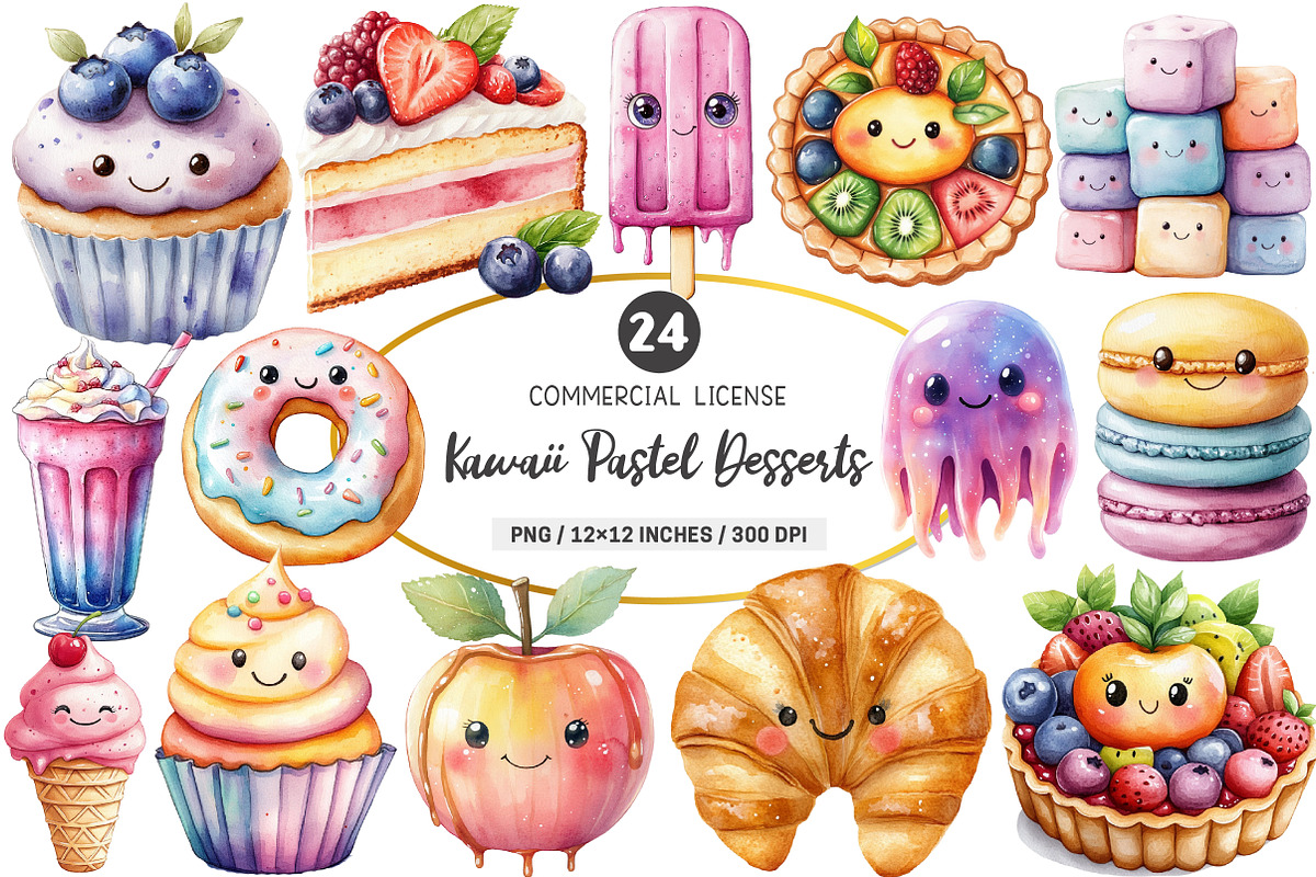 Kawaii Pastel Desserts Clipart, an Illustration by SinaCreation (Photo 1 of 5)