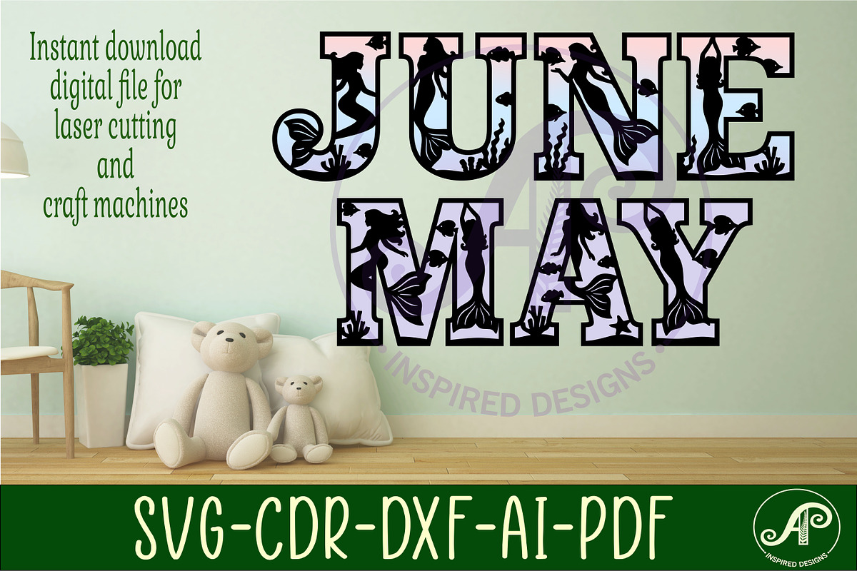 Mermaid alphabet set. 2 layer letter, an Object Graphic by A P Inspired Designs (Photo 3 of 7)