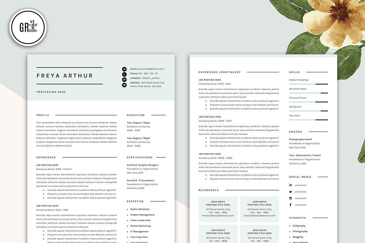 Professional CV Resume Templates, a Resume Template by GResume (Photo 3 of 7)