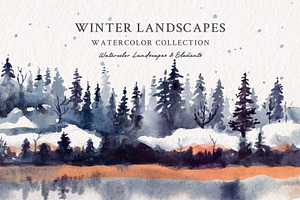 Watercolor Winter Landscapes
