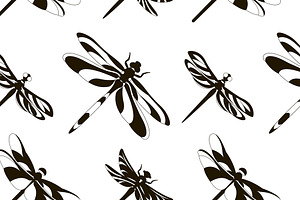 Pattern Of Silhouettes Of Dragonflie