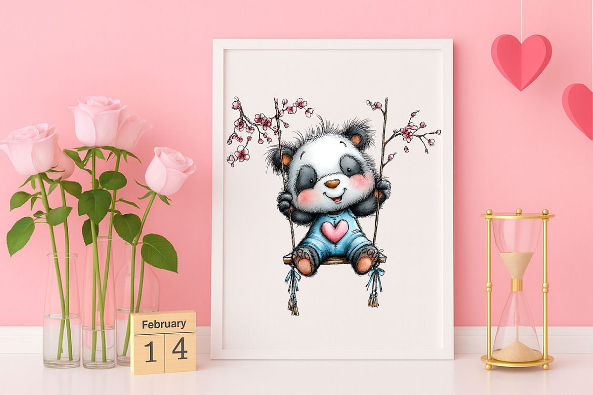 Watercolor Valentine Panda Clipart, an Illustration by Canvas Craft (Photo 6 of 6)