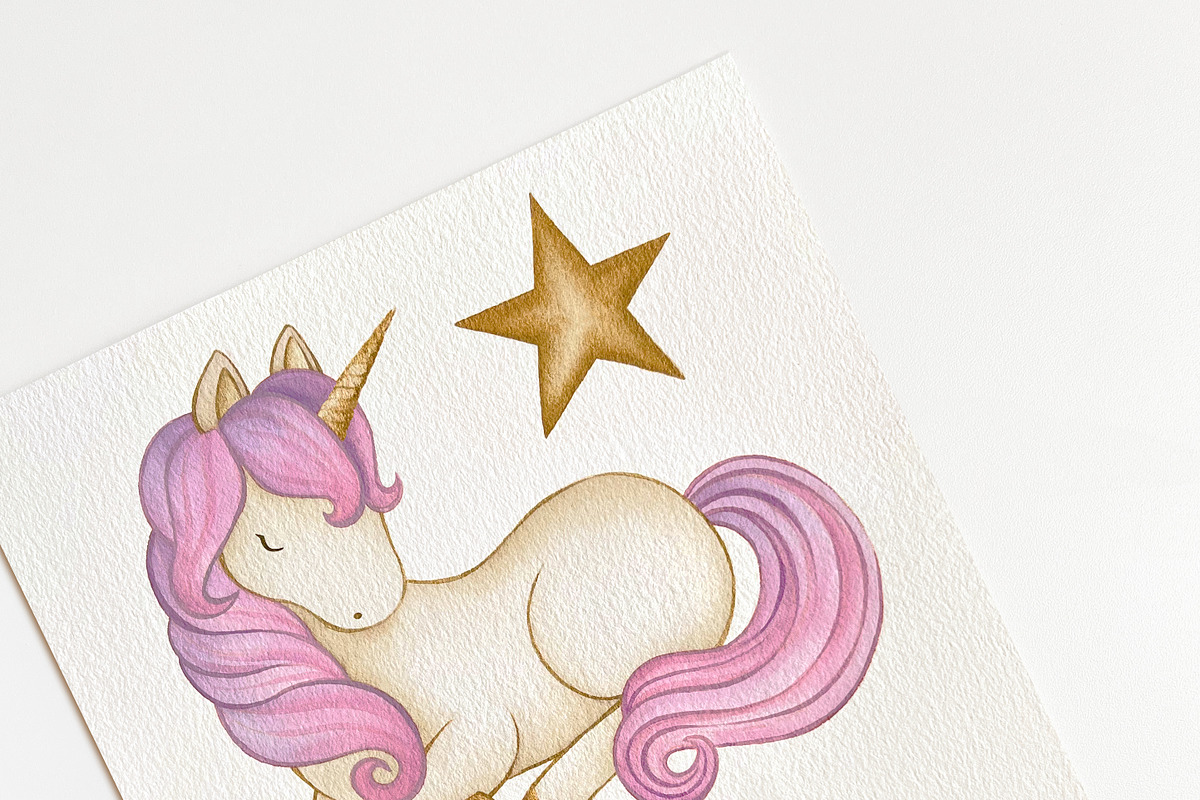 Watercolor Magic Rainbow Unicorn Set, a Decorative Illustration by Carol Lozove (Photo 4 of 74)