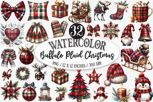 Watercolor Buffalo Plaid Christmas, an Illustration by Designking