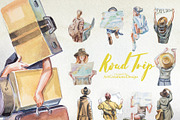 Watercolor Road Trip Clipart Set, a Person Illustration by ArtCreationsDesign (Thumbnail 4 of 19)