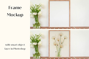 Wood Frame Mockup with Flowers, a Print Template by LOPEstudio