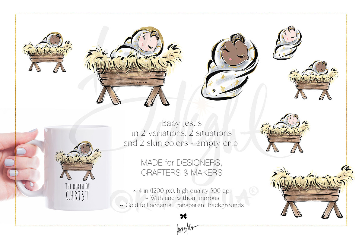 Nativity Scenes Holy Family Clipart, a Seasonal Illustration by KaramfilaS (Photo 6 of 12)