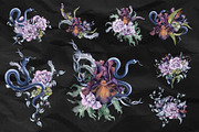 Dark floral watercolor clipart, an Illustration by Kate Lanbina (Thumbnail 6 of 19)