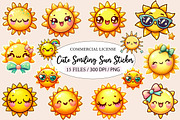 Cute Smiling Sun Sticker Clipart, an Illustration by Designworld (Thumbnail 1 of 5)