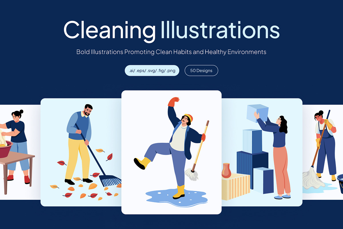 Cleaning Illustration Art Set, a Work Illustration by Creative Stall (Photo 1 of 9)