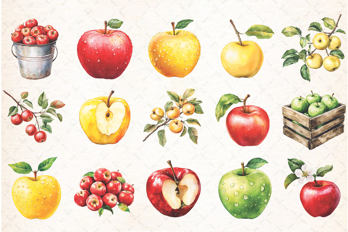 Watercolor Apples Clipart, an Illustration by Libby Wishes (Photo 2 of 5)
