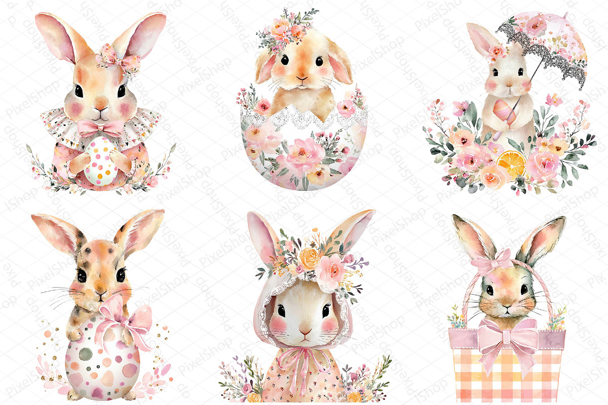 Cute Rabbit Easter Coquette Clipart, an Illustration by DreamPrint404 (Photo 6 of 6)