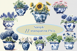 Blue And White Vase Flowers Clipart