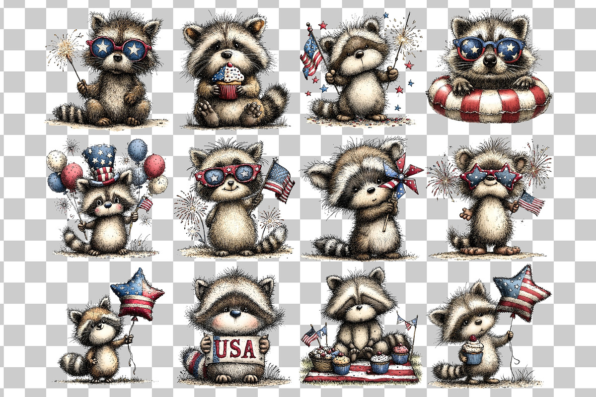 Patriotic Raccoon Watercolor Clipart, a Seasonal Illustration by Nicolle's Colorful Art (Photo 3 of 3)