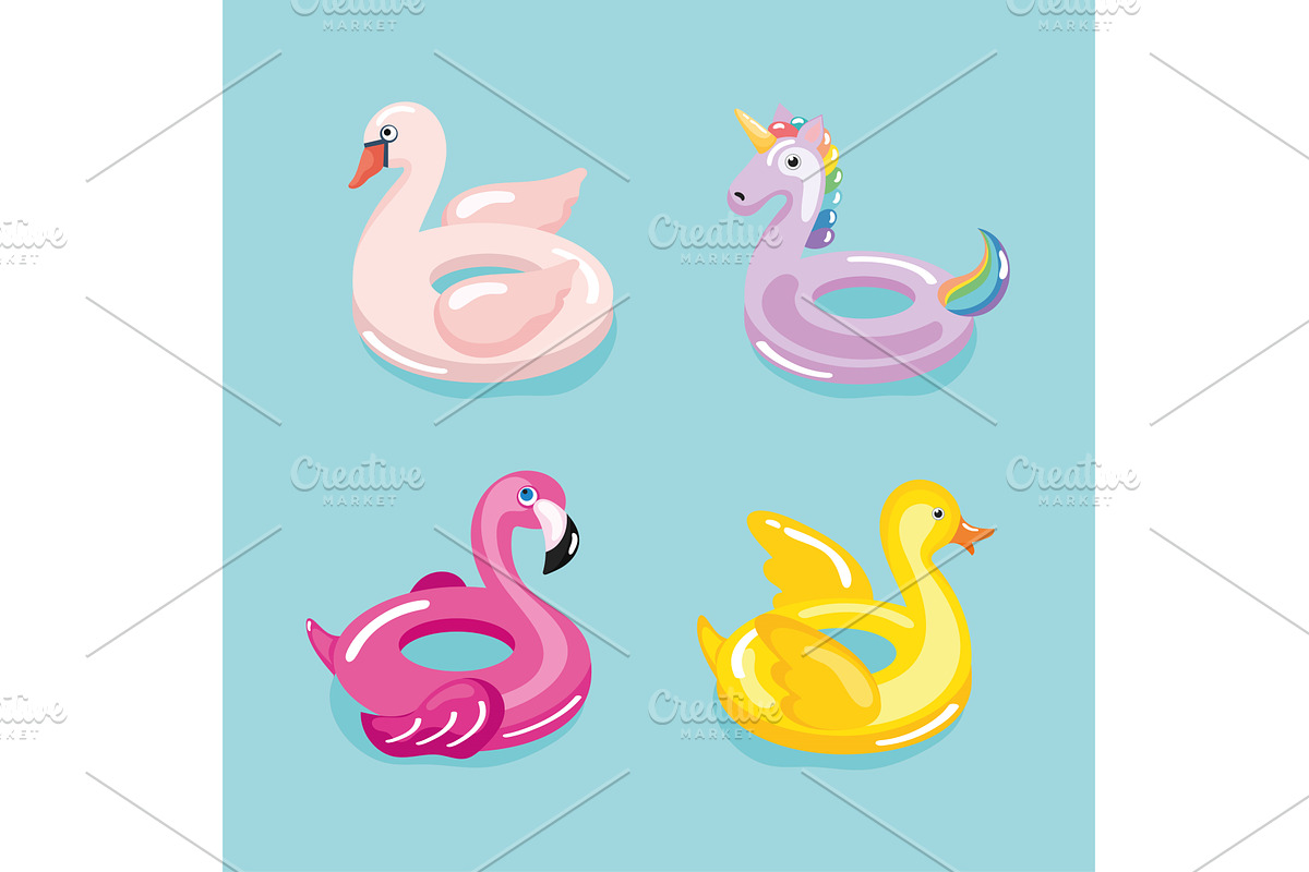 four pool floats icons, an Object Graphic by studiogstock