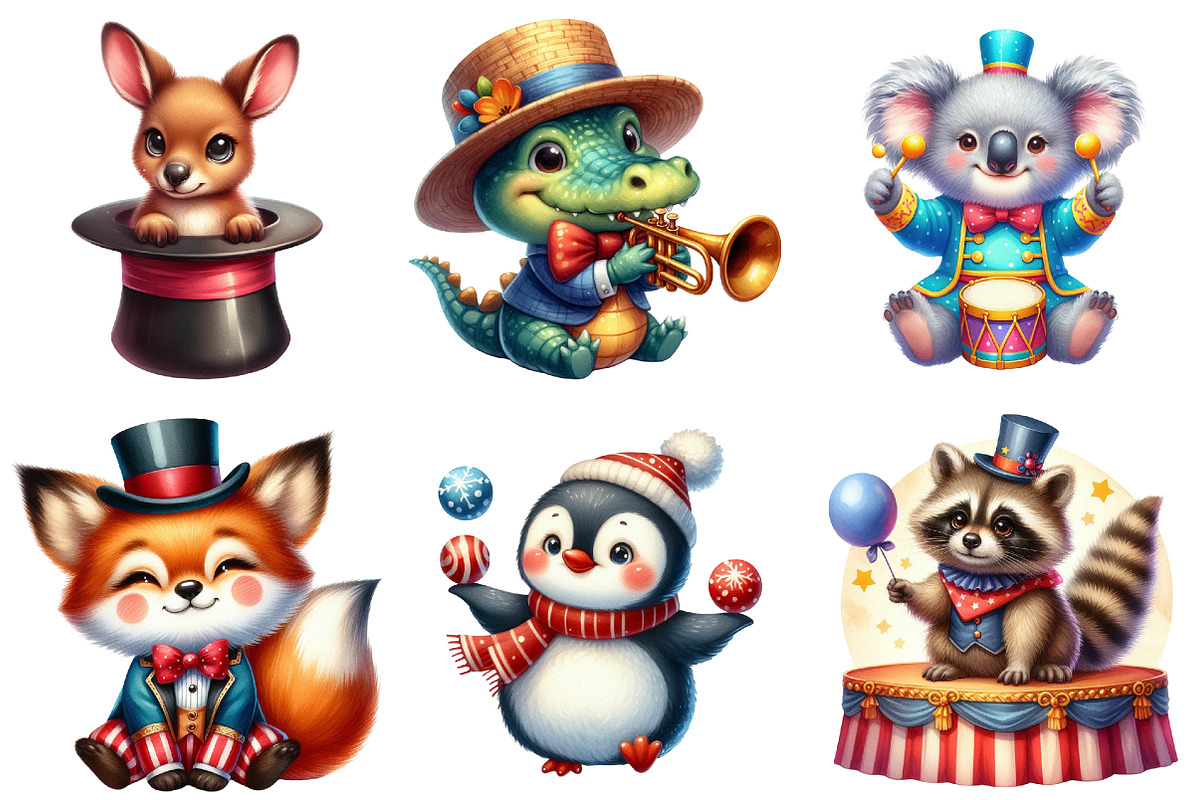 Watercolor Cute Baby Circus Animals, an Illustration by Watercolor design (Photo 3 of 4)