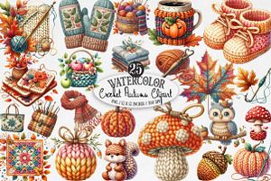 Crochet Autumn Sublimation Clipart, an Illustration by Designking