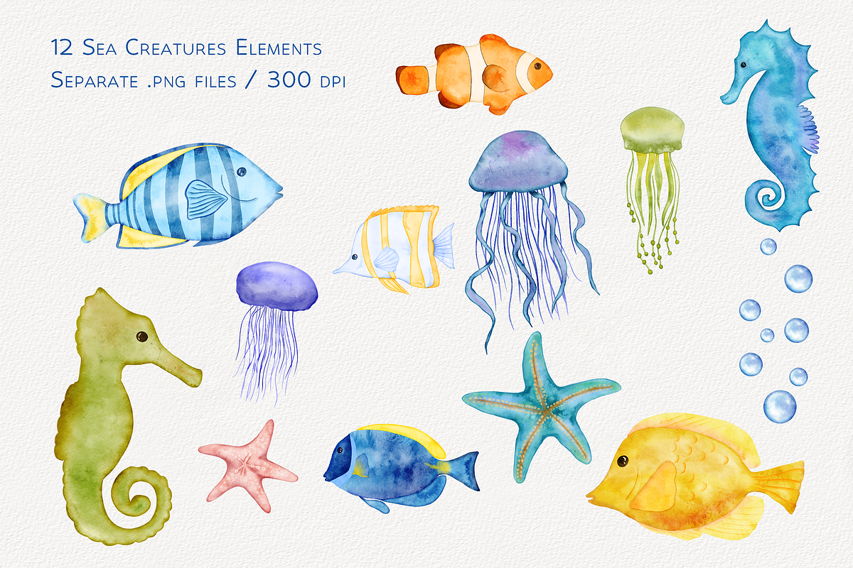 Floating Fish Watercolor Set, a Decorative Illustration by Aurella Art (Photo 2 of 12)