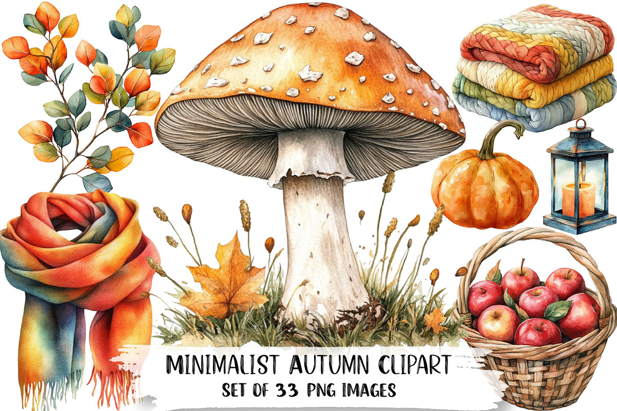 Watercolor Minimalist Autumn Clipart, an Illustration by DreamPrint404 (Photo 1 of 7)