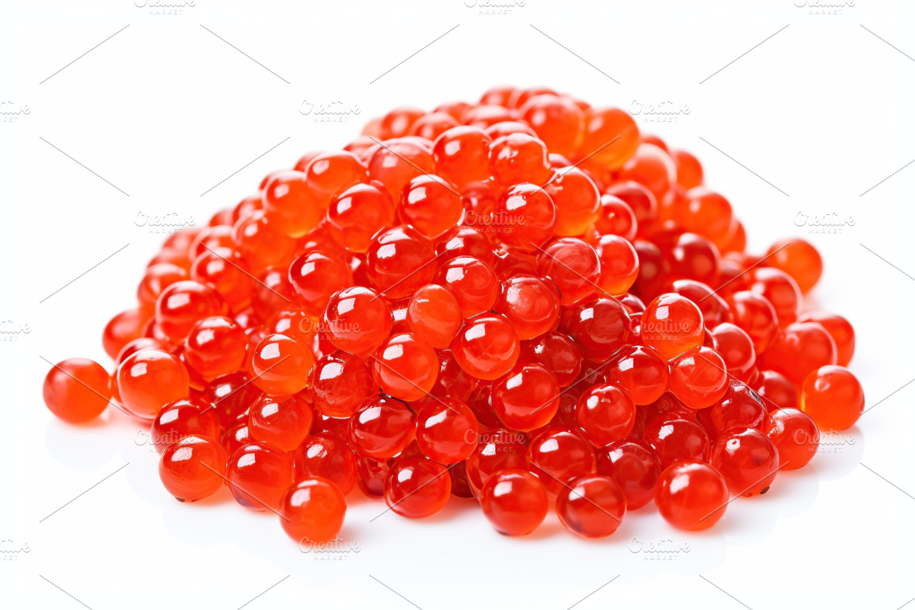 Fresh red caviar on white background, a Food & Drink Photo by AlyaAnd