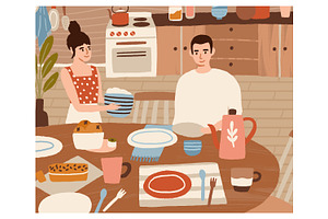 Couple preparing for family dinner, a Person Illustration by Good Studio