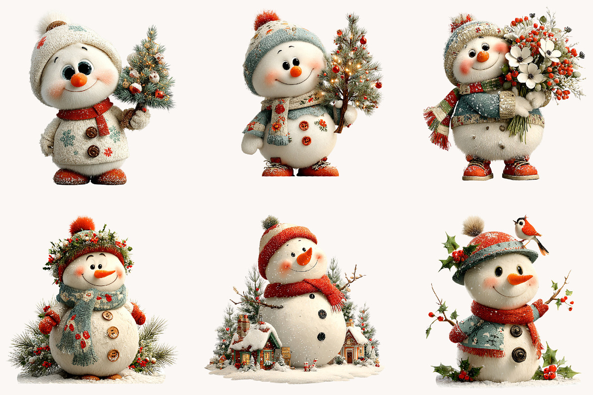 Whimsical Christmas Snowman Clipart, a Seasonal Illustration by Designworld (Photo 5 of 9)