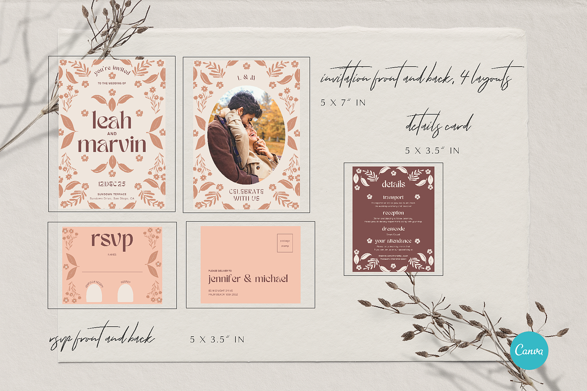 Floral Modern Wedding Invitation Set, an Invitation Template by StudioVonBraitenberg (Photo 9 of 10)