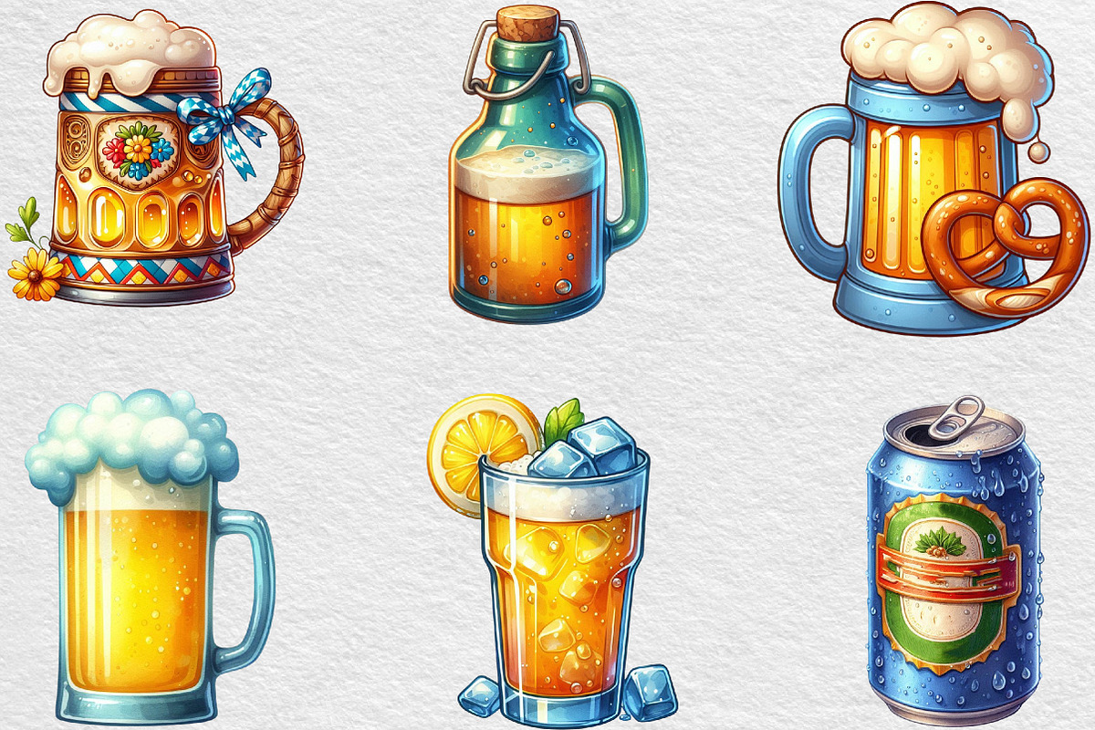 Watercolor Beers Clipart, an Illustration by Black Bird Studio (Photo 3 of 6)