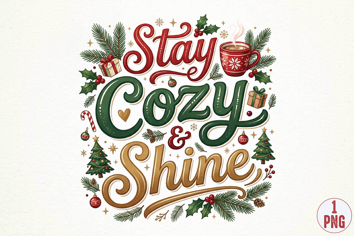 Stay Cozy & Shine Christmas PNG, a Seasonal Illustration by DreamPrint404 (Photo 1 of 6)