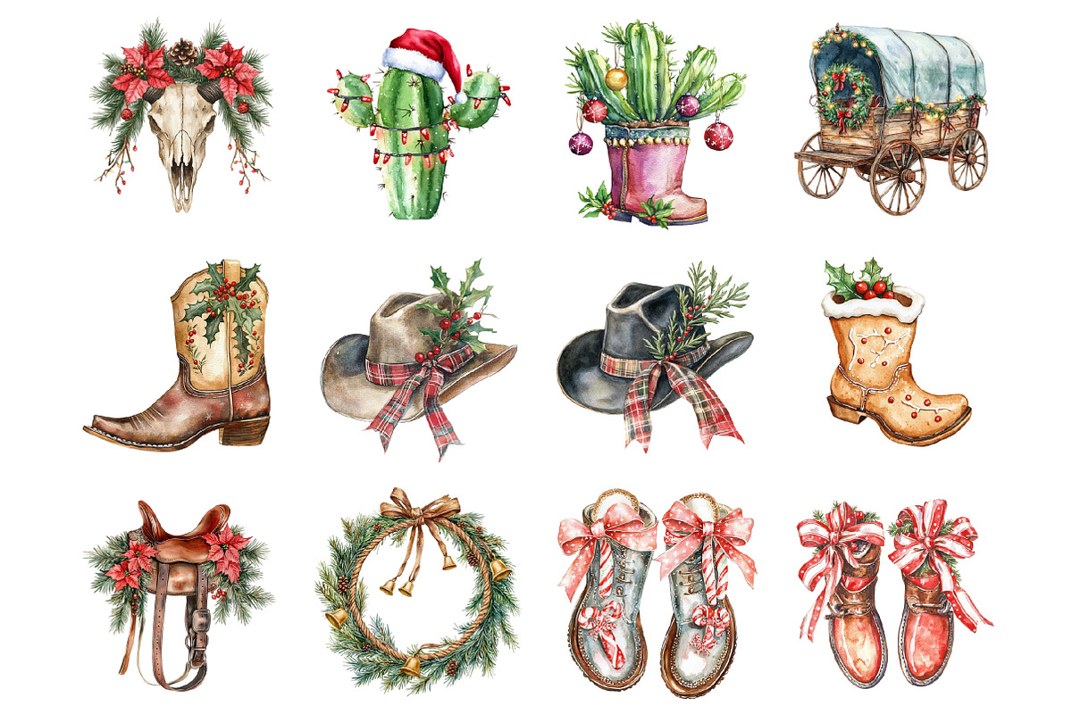 Western Cowboy Christmas Clipart, a Graphic by CitraGraphics (Photo 3 of 4)