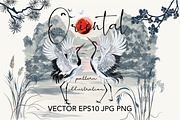 Oriental Cranes Vector Pattern, an Animal Illustration by FleurArt (Thumbnail 1 of 8)