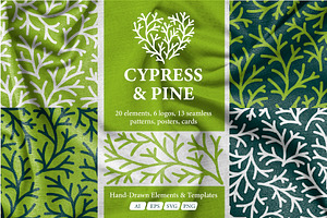 Linocut Conifer Branches Vector Set, a Decorative Illustration by Lettering_Logo