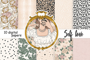 Self Love Digital Paper, a Pattern Graphic by GlamArtZhanna